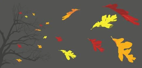 Autumn Leaves Blowing Off Tree Branches Stock Illustration