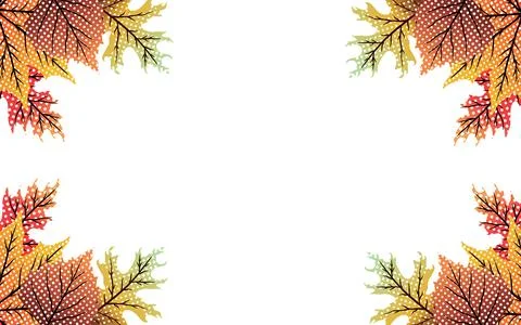 Autumn leaves border with halftone dot pattern on white background. Stock Illustration