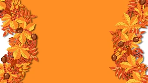 Autumn Leaves Border on Orange Background Loop for Fall Equinox and Thanksg.. Stock Footage 343880492