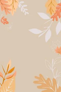 Autumn leaves border vector background in beige and orange tones top view Stock Illustration