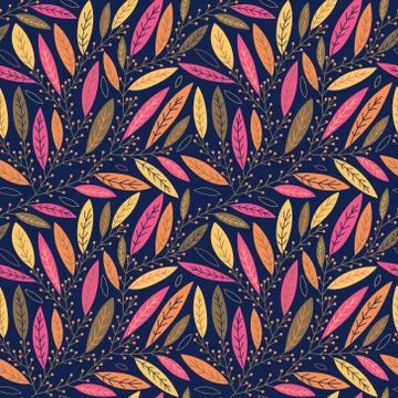 Autumn leaves on branches seamless pattern Stock Illustration