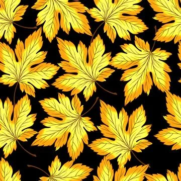 Autumn leaves with branches seamless pattern black Stock Illustration