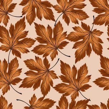 Autumn leaves with branches seamless pattern Stock Illustration