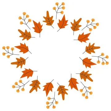 Autumn leaves Circular Frame border in trendy fall shades. Greeting cards Copy Stock Illustration