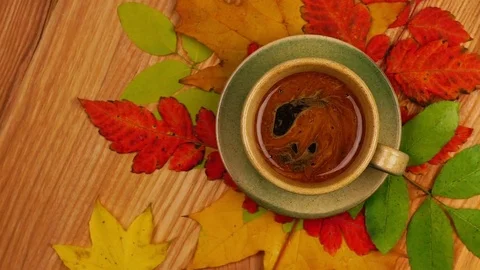 Autumn Leaves with Coffee Stock-Footage 78886995