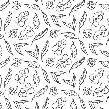 Autumn leaves doodle pattern, on transparent background, seamless vector Stock Illustration