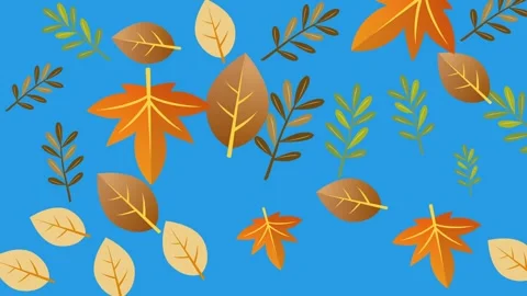 Autumn leaves falling on blue background pattern for 2025 seasonal design Stock Footage 344909123