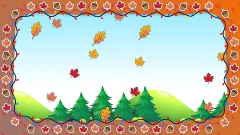Autumn Leaves Falling Over Pine Trees Cartoon Frame Animation Stock Footage 347252504