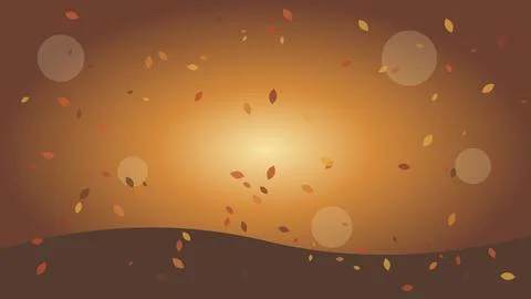 Autumn leaves falling on a warm gradient background with soft bokeh light e.. Stock Illustration
