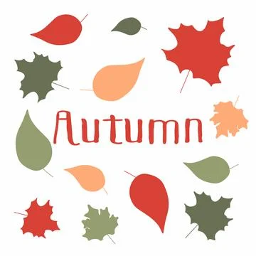 Autumn Leaves flat set with text or lettering.  Stock Illustration