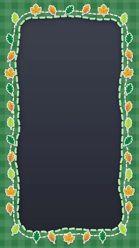 Autumn Leaves Frame Animated Vertical Background on Green Plaid Stock Footage 345314506
