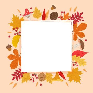Autumn leaves frame, square shape with different kind of leaves around, copy Stock Illustration