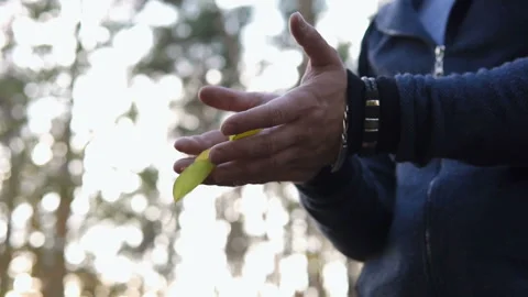 Autumn leaves in the hands of a guy Stock Footage 103535527