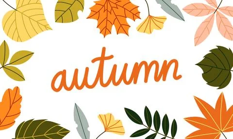 Autumn Leaves Horizontal Banner Vector Illustration Geometric Fall Foliage Frame Stock Illustration