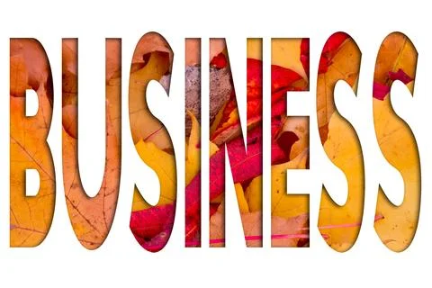 Autumn leaves, objects with Business text. Natural patterns, color design. Stock Illustration