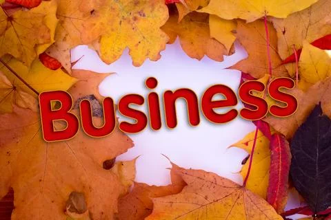 Autumn leaves, objects with Business text. Natural patterns, color design. Stock Illustration