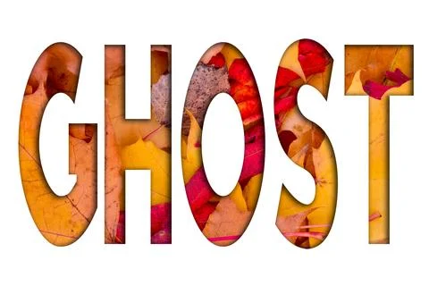 Autumn leaves, objects with Ghost text. Natural patterns, color design. 스톡 사진