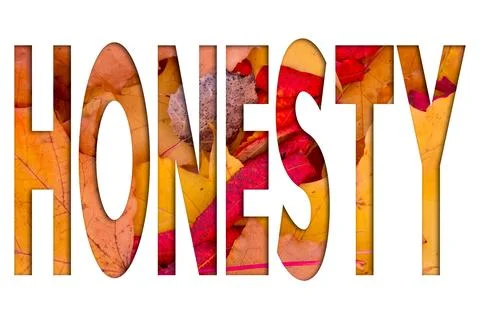 Autumn leaves, objects with Honesty text. Natural patterns, color design. Stock Illustration