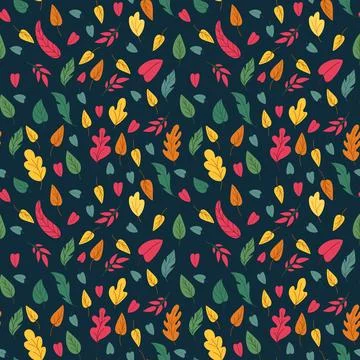 Autumn leaves pattern, fall flowers. Orange and brown vintage nature tree fol Stock Illustration