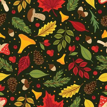 Autumn leaves pattern. Falling leaf seamless background with Oak, maple Illustrazione stock