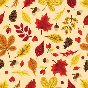 Autumn leaves pattern. Falling leaf seamless background with Oak, maple Illustrazione stock
