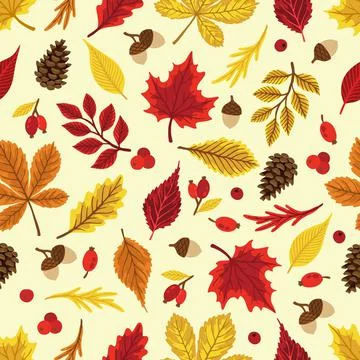Autumn leaves pattern. Falling leaf seamless background with Oak, maple Illustrazione stock