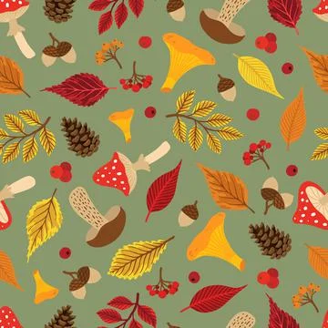 Autumn leaves pattern. Falling leaf seamless background with Oak, maple Illustrazione stock
