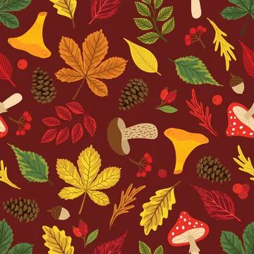 Autumn leaves pattern. Falling leaf seamless background with Oak, maple Illustrazione stock