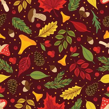 Autumn leaves pattern. Falling leaf seamless background with Oak, maple Illustrazione stock