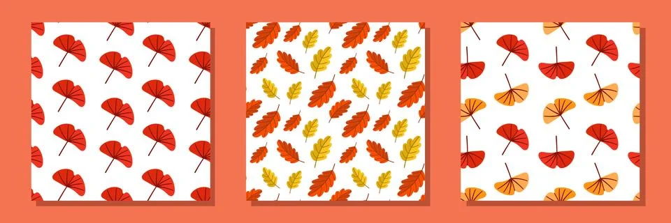 Autumn leaves pattern with red and yellow and red foliage on white background Stock Illustration