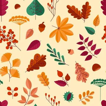 Autumn leaves pattern. Seamless texture of flying foliage. Maple and oak Illustrazione stock