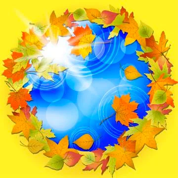 Autumn Leaves In A Puddle Stock Illustration