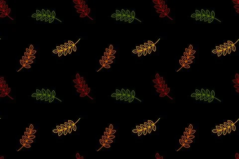 Autumn leaves on seamless pattern on black background. Common ash. Line art Stock Illustration