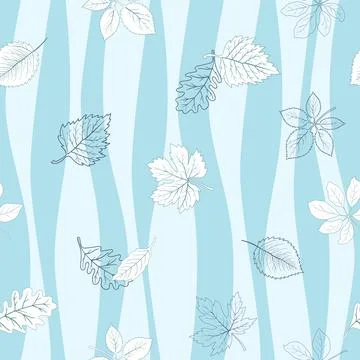 Autumn leaves seamless pattern on blue wavy background,for decorative,apparel Stock Illustration