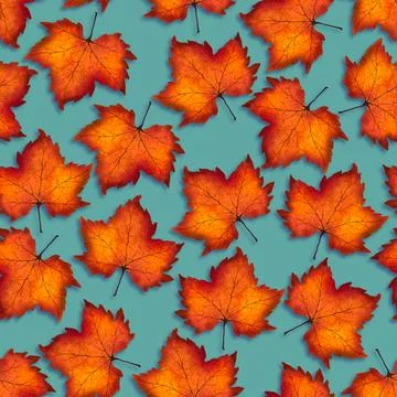 Autumn Leaves Seamless Pattern (Blue Background) Stock Illustration