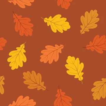 Autumn leaves seamless pattern. Fall nature oak leaf over brown background. Stock Illustration