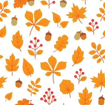 Autumn leaves seamless pattern. Fall leaf and berries. Floral nature icons Stock Illustration