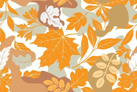 Autumn leaves seamless pattern. Fall leaf and berries nature background 스톡 일러스트
