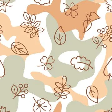 Autumn leaves seamless pattern. Fall leaf and berries nature background Stock Illustration