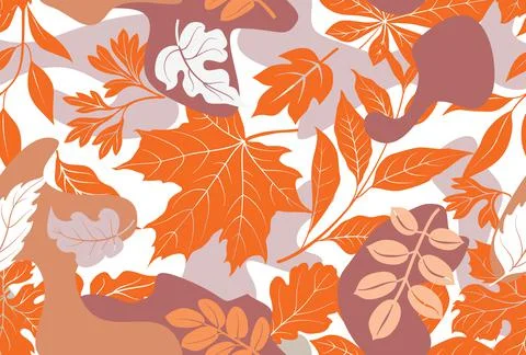 Autumn leaves seamless pattern. Fall leaf and berries nature icons over white Stock Illustration