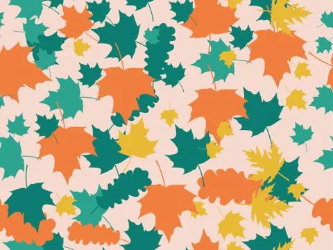 Autumn leaves seamless pattern. Falling leaves, leaf fall. Oak and maple Stock Illustration