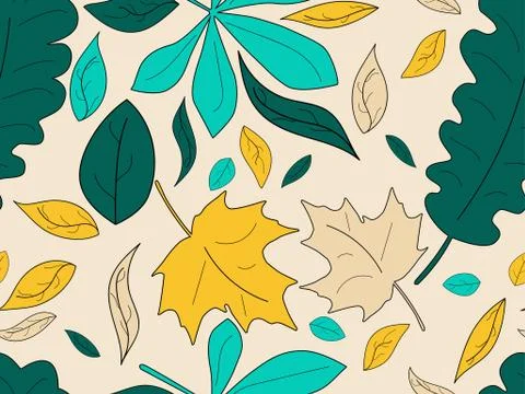 Autumn leaves seamless pattern. Falling leaves, leaf fall. Oak and maple Stock Illustration