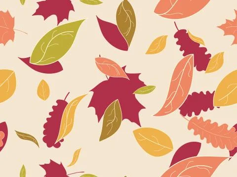 Autumn leaves seamless pattern. Falling leaves, leaf fall. Oak and maple Stock Illustration