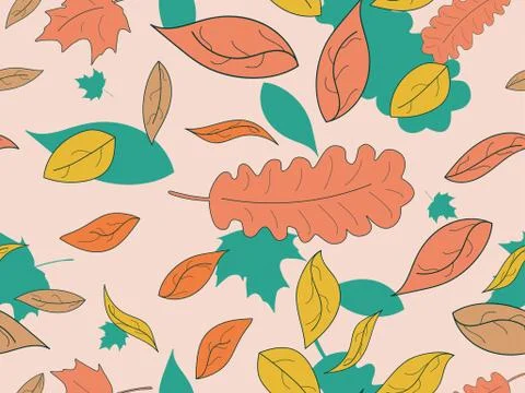 Autumn leaves seamless pattern. Falling leaves, leaf fall. Oak and maple イラスト素材