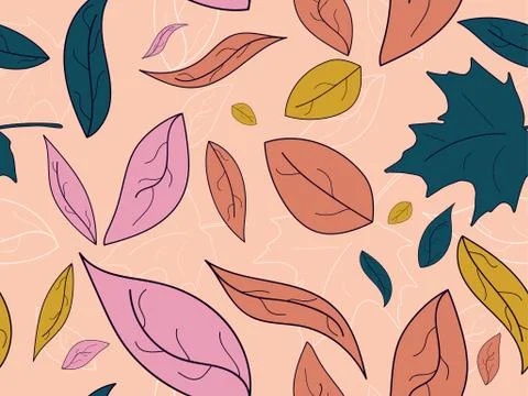 Autumn leaves seamless pattern. Falling leaves, leaf fall. Oak and maple. Bac Stock Illustration