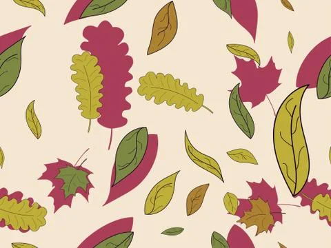 Autumn leaves seamless pattern. Falling leaves, leaf fall. Oak and maple Stock Illustration