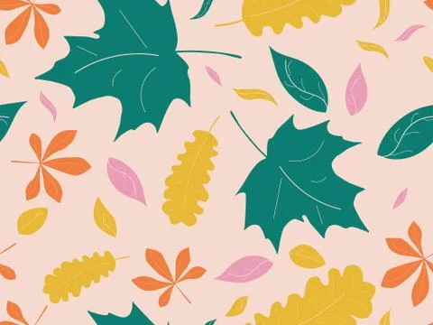 Autumn leaves seamless pattern. Falling leaves, leaf fall. Oak and maple Stock Illustration