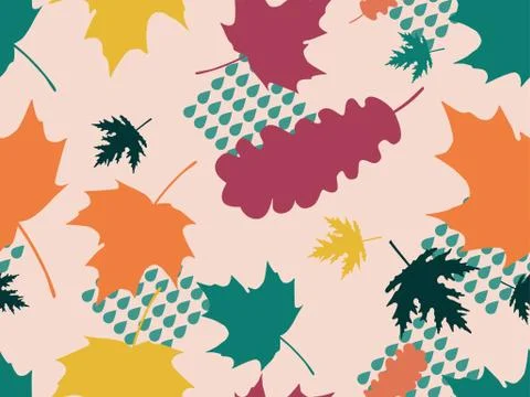 Autumn leaves seamless pattern. Falling leaves, leaf fall. Oak and maple 스톡 일러스트