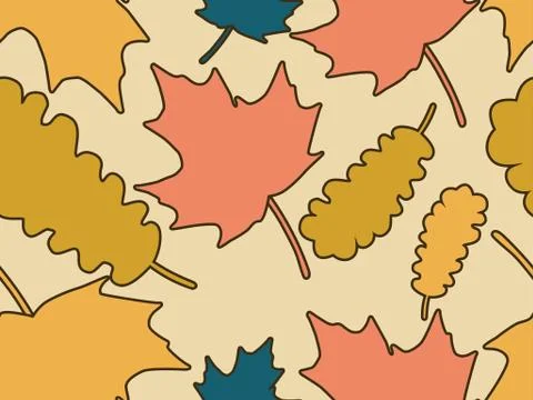 Autumn leaves seamless pattern. Falling leaves, leaf fall. Oak and maple Stock Illustration