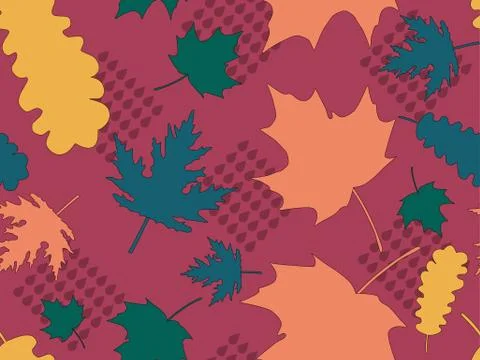 Autumn leaves seamless pattern. Falling leaves, leaf fall. Oak and maple Stock Illustration